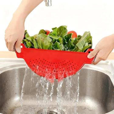 Imagem de Escorredor lateral de panela de plástico, coador de alimentos de cozinha, filtro de lavagem e filtro de arroz de lavagem defletor à prova de vazamento