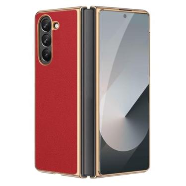 Imagem de Capa de couro for Samsung Galaxy Z Fold 7, capa ultrafina com borda dourada, suave, anti-riscos, à prova de impactos (vermelho)