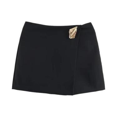 Imagem de Shorts Femininos Casuais De Outono Com Decoração Dourada E Saia-Pantal