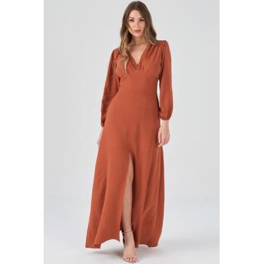 Imagem de Vestido Longo PKS Com Fenda Terracota, P