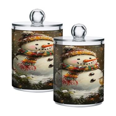 Imagem de xigua Pacote com 4 suportes para bonecos de neve de Natal para bolas de algodão, cotonete – Frasco de plástico de boticário transparente e versátil para armazenamento de maquiagem de banheiro e