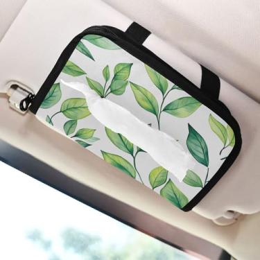 Imagem de SEHANY Porta-lenços de papel de carro com folhas verdes, caixa de lenços para carro, viseira solar, porta-guardanapos, dispensador de máscara de carro retangular, caixa de lenços de papel de veículo