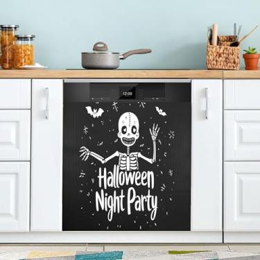 Imagem de xigua Capa de ímã de esqueleto engraçado para lava-louças, adesivos magnéticos decorativos antiarranhões para painel de geladeira e lava-louças, decoração personalizada de cozinha doméstica 58 x 66 cm