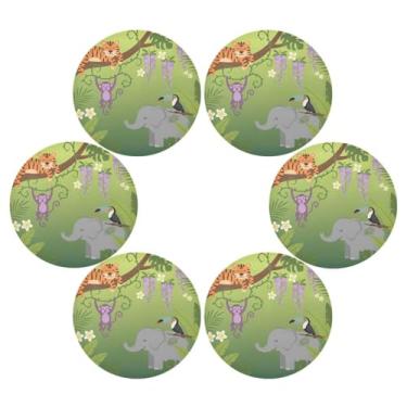 Imagem de Wassud Jogo americano conjunto de 6 tapetes redondos de cenário de selva para cozinha e jantar, tapetes laváveis e resistentes ao calor, decoração de mesa 39 cm