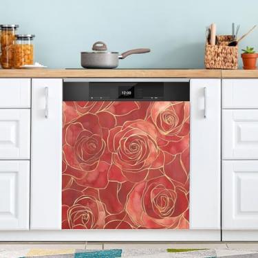 Imagem de ATTX Capa de ímã de lava-louças com padrão de flores | Adesivo decorativo de eletrodomésticos de 58 x 66 cm para armários domésticos e eletrodomésticos #47