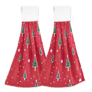 Imagem de Blueangle 2 peças de toalhas de gravata penduradas para árvore de Natal toalha de mão de cozinha absorvente de veludo coral macio pano de pano para cozinha e banheiro (385)