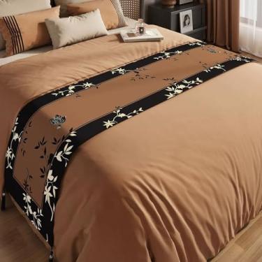 Imagem de HSTANGKY Lençol de cama de hotel corredor de cama luxuoso elegante marrom protetor de cama toalha de pé lavável para cama de casal queen king size | 50 x 180 cm para cama de 1,2 m