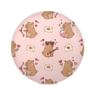 Imagem de Wassud Jogo americano capivaras de música tapetes redondos para cozinha e jantar tapetes laváveis resistentes ao calor decoração de mesa 39 cm