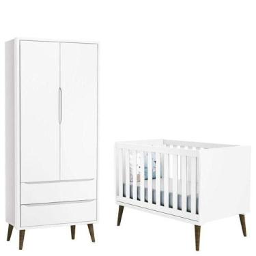 Imagem de Berço Americano E Guarda Roupa 2 Portas Infantil Theo Branco Acetinado