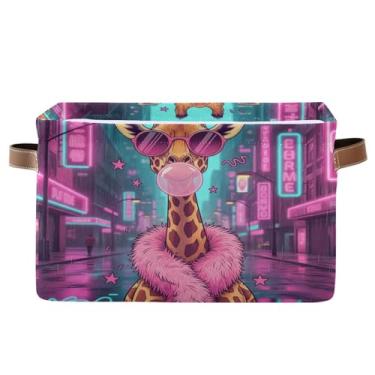 Imagem de Wassud Cesto de armazenamento de tela girafa vibrante com alças, cestas organizadoras dobráveis para armário, banheiro e decoração de casa, 1 pacote