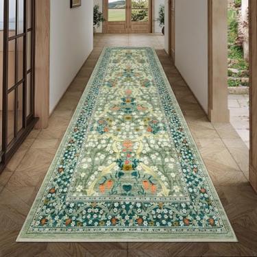 Imagem de GarveeHome Tapete de corredor floral antiderrapante, 6 x 25 cm lavável tapete ultrafino macio para corredores, tapete de cozinha tapete resistente a manchas para entrada de banheiro, verde sálvia