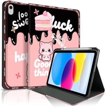 Imagem de Lyforaz Capa para iPad 11th (A16) 27.9 cm 2025/10ª geração 27.7 cm 2022, gato fofo chique elegante bolo doce estética design capa protetora com suporte para lápis, antiderrapante, à prova de choque