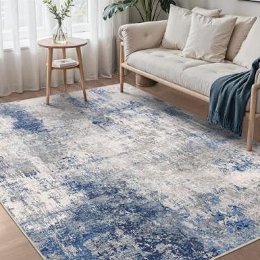 Imagem de BEIMO Tapetes de área 20 x 25 cm para sala de estar, quarto, tapete abstrato moderno lavável à máquina, tapete grande macio de pelo baixo com suporte antiderrapante para sala de jantar, azul