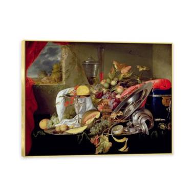 Imagem de NHLDZYH Moldura dourada. Tela de frutas botânicas vintage, impressão de estilo de pintura a óleo vintage, decoração de jantar country de fazenda, pronta para pendurar. A79. 60 x 80 cm.