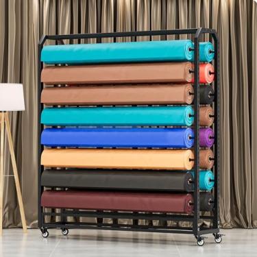 Imagem de Rack de armazenamento de rolo de tecido resistente com haste de suspensão ajustável, organizador móvel de aço para vinil, couro, película de janela de carro e papel de parede - perfeito para uso