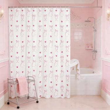 Imagem de Erosebridal Cortina de chuveiro com laço rosa para decoração de banheira feminina moda coquete impermeável cortinas de banheiro romance amor corações cortina de banho 183 cm L x 182 C
