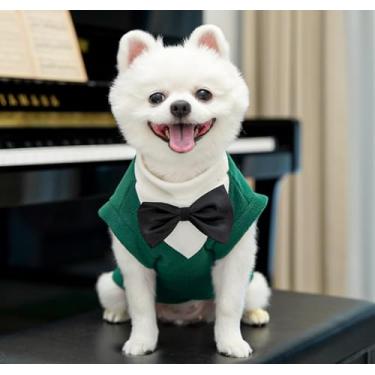 Imagem de 1 peça de roupas para animais de estimação, design quente de poliéster com gravata borboleta para cães e gatos, roupa de inverno para animais de estimação pequenos a médios, festas de Páscoa, verde