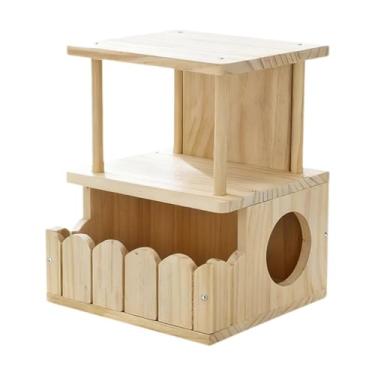 Imagem de IEUDNS Casinha de madeira para chinchila, dupla camada, ventilada, habitat para hamster, acessórios para gaiola, pequeno abrigo para esquilos.