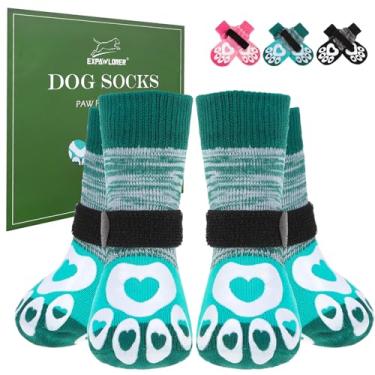 Imagem de EXPAWLORER Meias para cães para evitar lamber patas com garras para pisos de madeira antiderrapantes, sapatos de inverno para cães que brilham no escuro, botas e protetores de patas para cães idosos