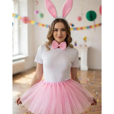 Imagem de Kit 4 Acessórios Carnaval Coelhinha Tiara Gravata Rabo Saia