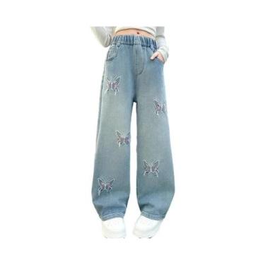 Imagem de Calças Jeans Rasgadas De Perna Larga Para Meninas, Versáteis E Emagrec