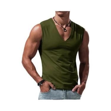 Imagem de Camiseta Sem Mangas Masculina De Verão Em Cor Sólida Com Decote Em V R