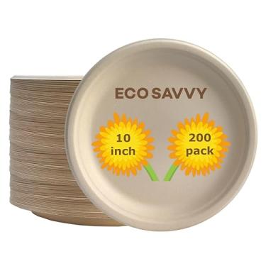 Imagem de ECO SAVVY Pratos de papel 100% compostáveis, fibra de cana-de-açúcar, natural (200, 25,4 cm)