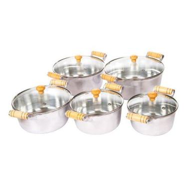 Imagem de Jogo De Panela Batido Alumínio Fundido Puro Tampa Vidro 5pçs