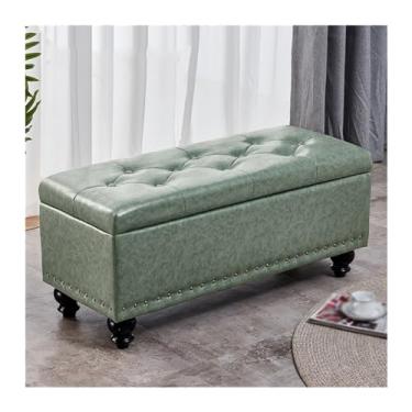 Imagem de Banqueta para quarto multifuncional para mudança de sapato longo, porta de entrada, sofá doméstico, retangular, cor sólida, porta de entrada, extremidade da cama, banco (verde claro, 150 cm)
