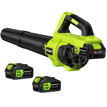 Imagem de Soprador de folhas sem fio, soprador de folhas com bateria e carregador – 2 baterias de 4,0 Ah, 2 modos de velocidade, sopradores elétricos leves e potentes de 21 V para cuidados com o gramado