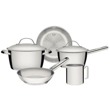 Imagem de Jogo de Panelas Tramontina 5 Peças em Aço Inox Fundo Triplo Tampa com 