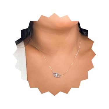 Imagem de ROHNES Colar Feminino Folheado a Ouro 18k, Olho Grego Vazado Cravejado, Prata, Metal, Aço Inoxidável
