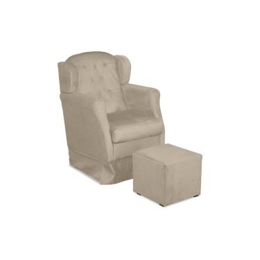 Imagem de Poltrona De Amamentação Com Balanço Malu Base De Madeira e Puff