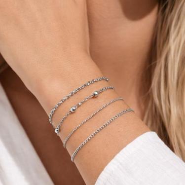 Imagem de Kit 4 Pulseiras Femininas Prateadas Aço Inox Ajustáveis Luxo - Lys Laz