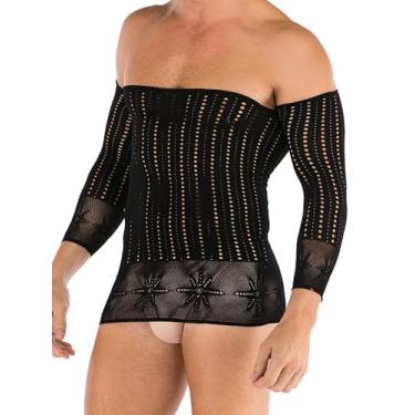 Imagem de Eagerlove Body masculino sexy arrastão malha bodystocking lingerie transparente macacão elástico para noite presente 050 B