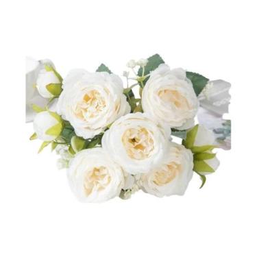 Imagem de Peônias De Seda Brancas Flores Artificiais Para Decoração De Casa, Vas