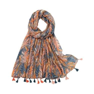 Imagem de Cachecol Floral De Viscose Para Mulheres 180x90cm, Pashmina Fina Para 