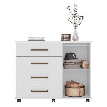 Imagem de Cômoda Flora E Guarda Roupa Casal Venice 62580pe Branco Brilho Com Pés - Demóbile