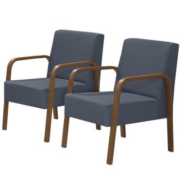 Imagem de Kit 2 Poltronas 1 Lugar Jade Braço Madeira Azul Bic