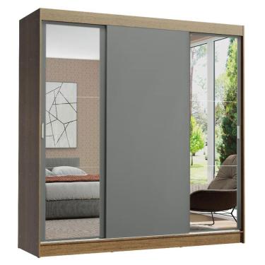 Imagem de Guarda-roupa Madesa Reno 3 Porta Correr Espelho Rustic Cinza