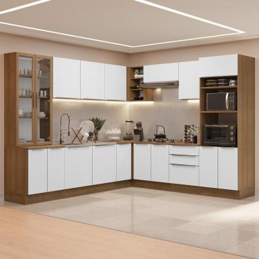 Imagem de Armário De Cozinha Completa 566cm Veludo Lux Madesa 01 Rustic/Branco Veludo
