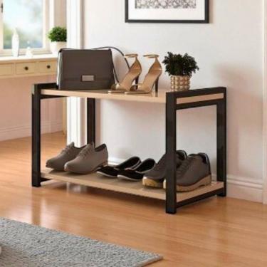 Imagem de Sapateira Multiuso Atenas Pequena De Metal 2 Prateleiras Mdf Preto-off White