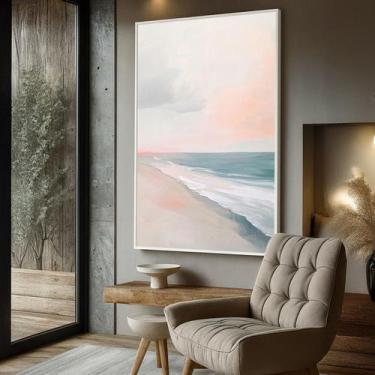 Imagem de Quadro com Moldura e Acrilico Cristal Vidro Paisagem Mar Minimalista p