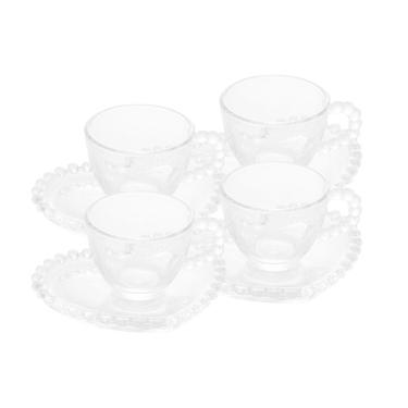 Imagem de Conjunto 04 Xícaras de Cafezinho de Cristal 85ml com Pires Coração Pearl Wolff