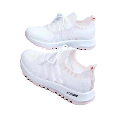Imagem de Tênis Femininos Brancos De Plataforma Com Malha Respirável, Casuais, C