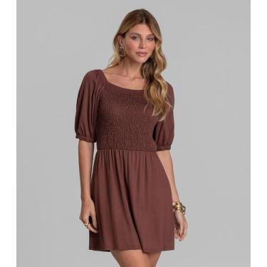 Imagem de Vestido Curto Feminino em Visco Maquinetada Dianna Marrom, G, Marrom