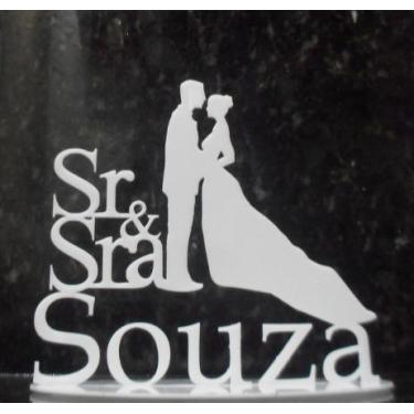 Imagem de Topo de Bolo Personalizado - Sobrenome do Casal em Acrílico Espelhado 