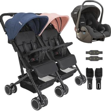 Imagem de Carrinho Kiddo para Gemeos com Bebe Conforto Mascote Casal