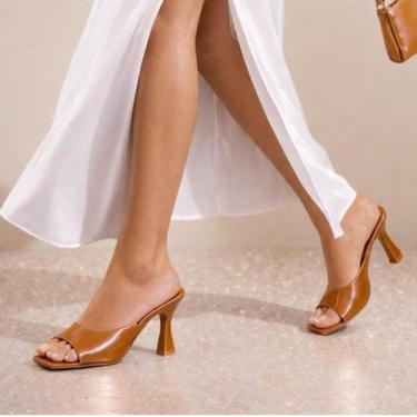 Imagem de Sandália Feminina Tamanco Salto Alto Fino Social Confortável Cor:Caram