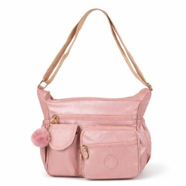 Imagem de Bolsa Transversal Feminina Metalizada Vários Bolsos em Zíper Chaveiro 